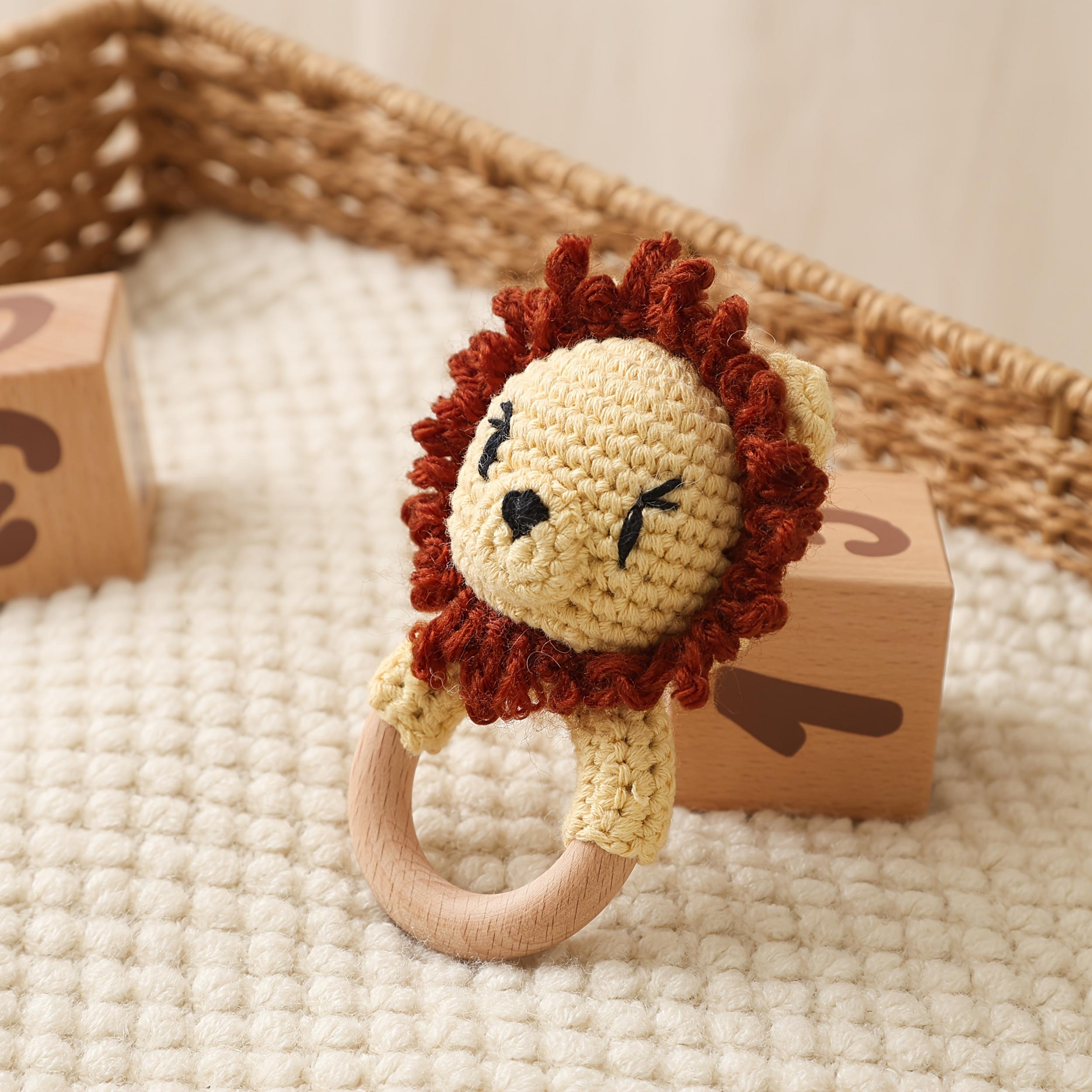 Handwoven Lion Rattle Toy Soft Plush Baby Bell Toy