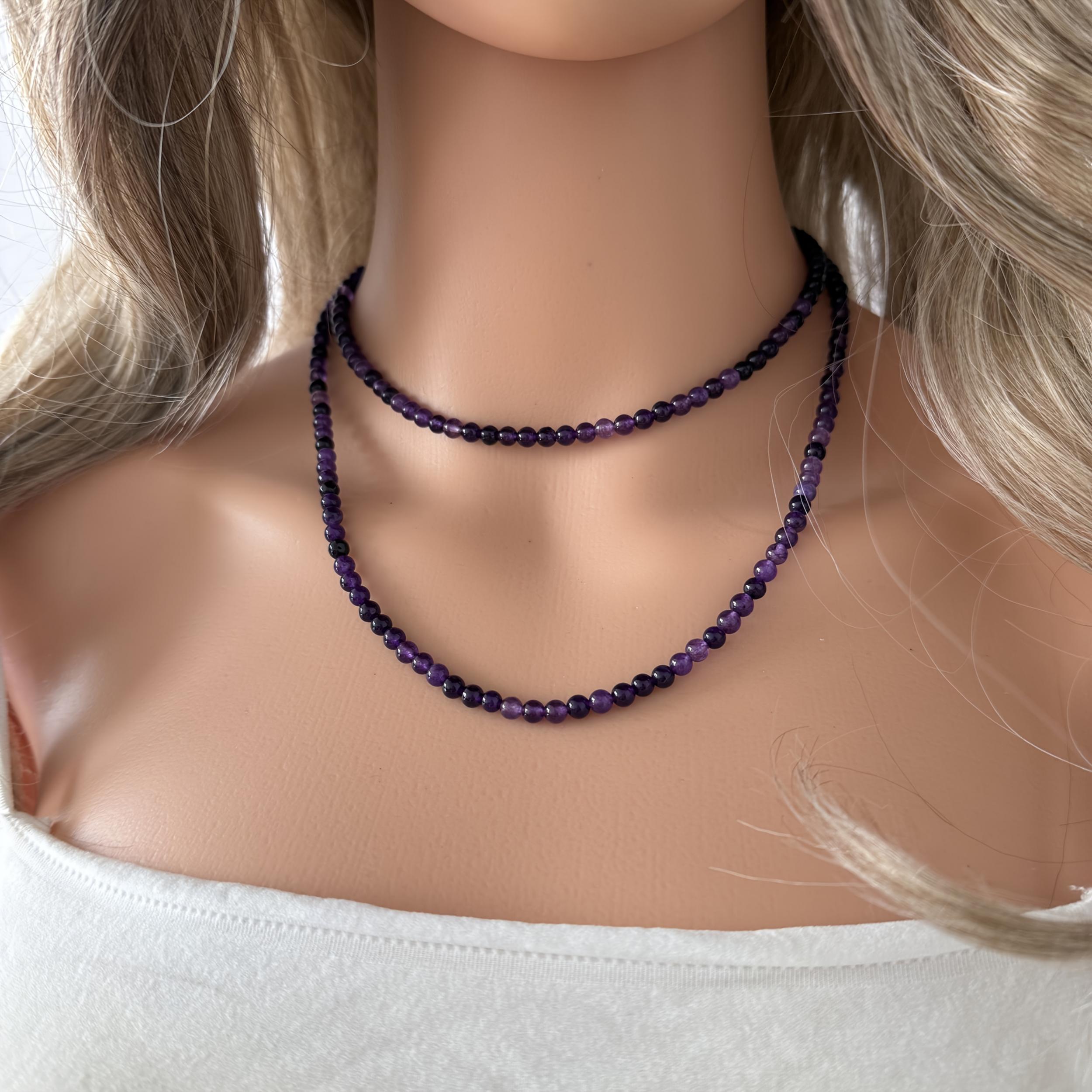 Natural Rhodonite Amethyst & Lapis Lazuli Long Necklace