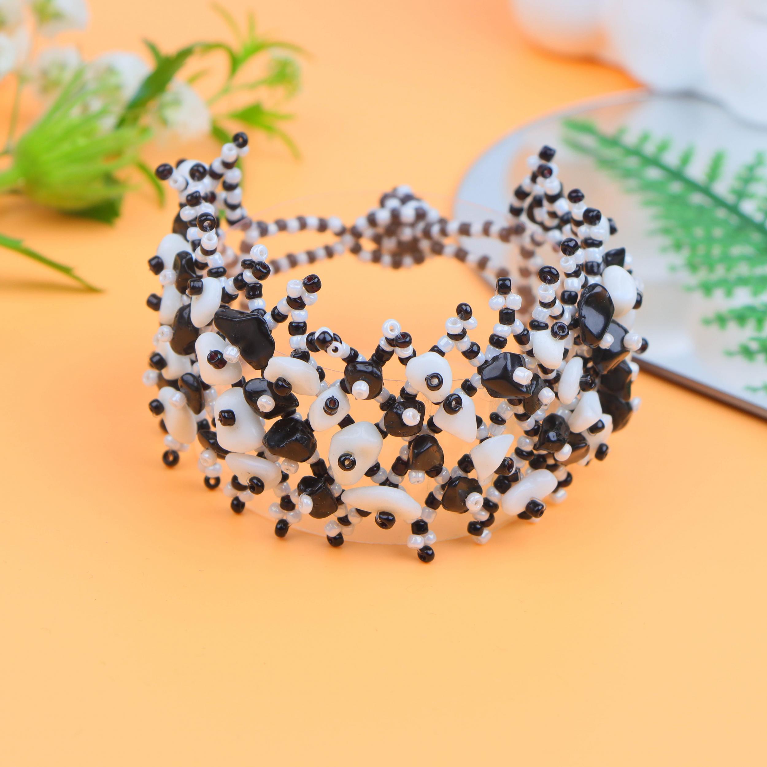 Bohemian Wide Bead Bracelet Mosaic Stones