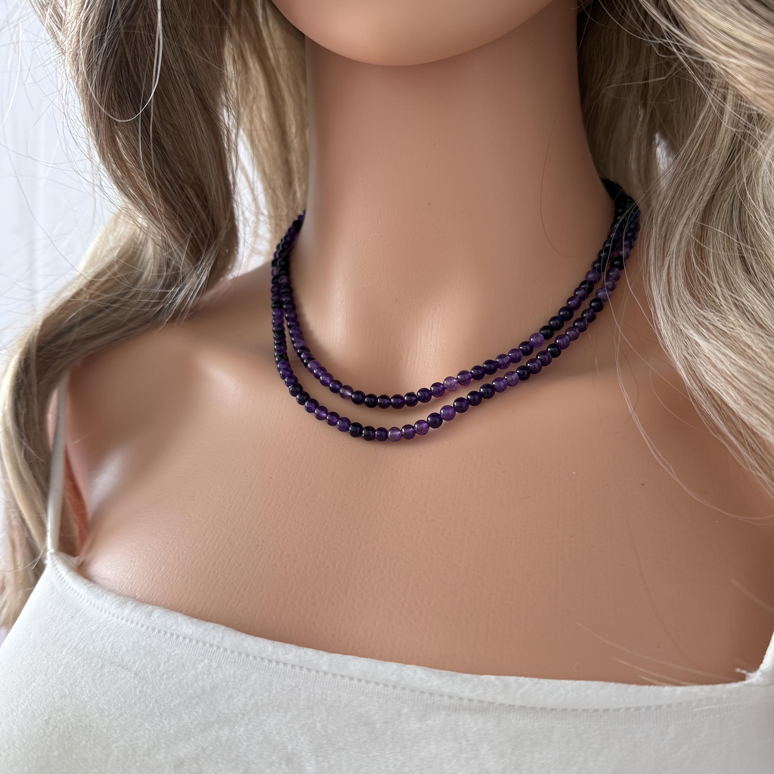 Natural Rhodonite Amethyst & Lapis Lazuli Long Necklace