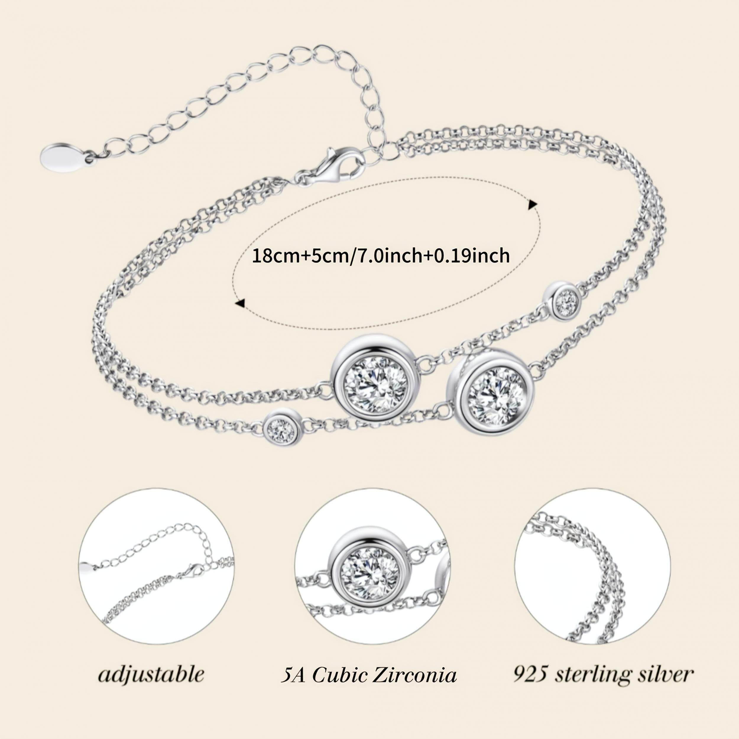 S925 Silver Bracelet with Zirconia Double Bubble Layer