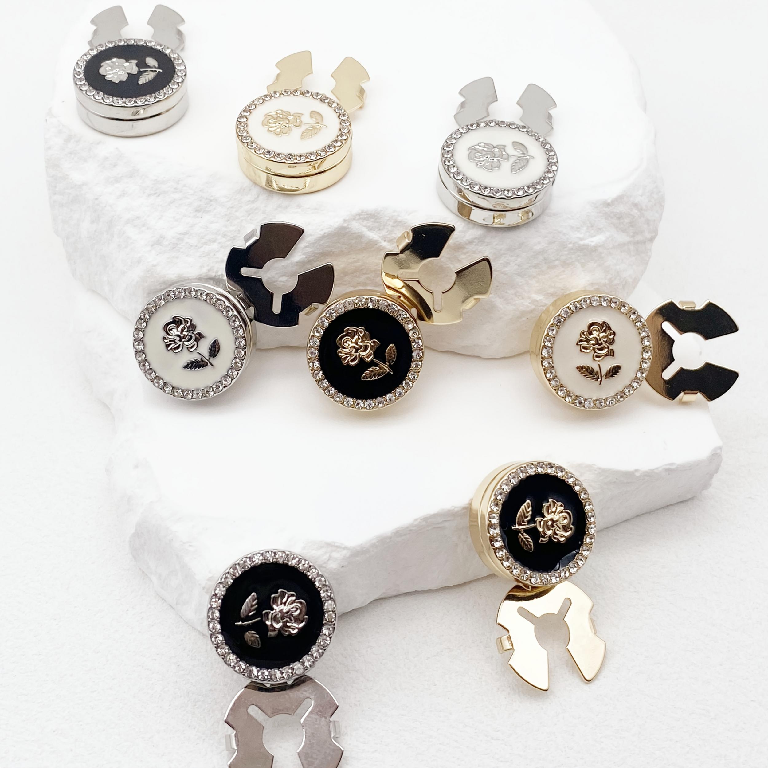 2 Rhinestone Rose Pattern Button Covers - Fashionable Novelty Hidden Buttons