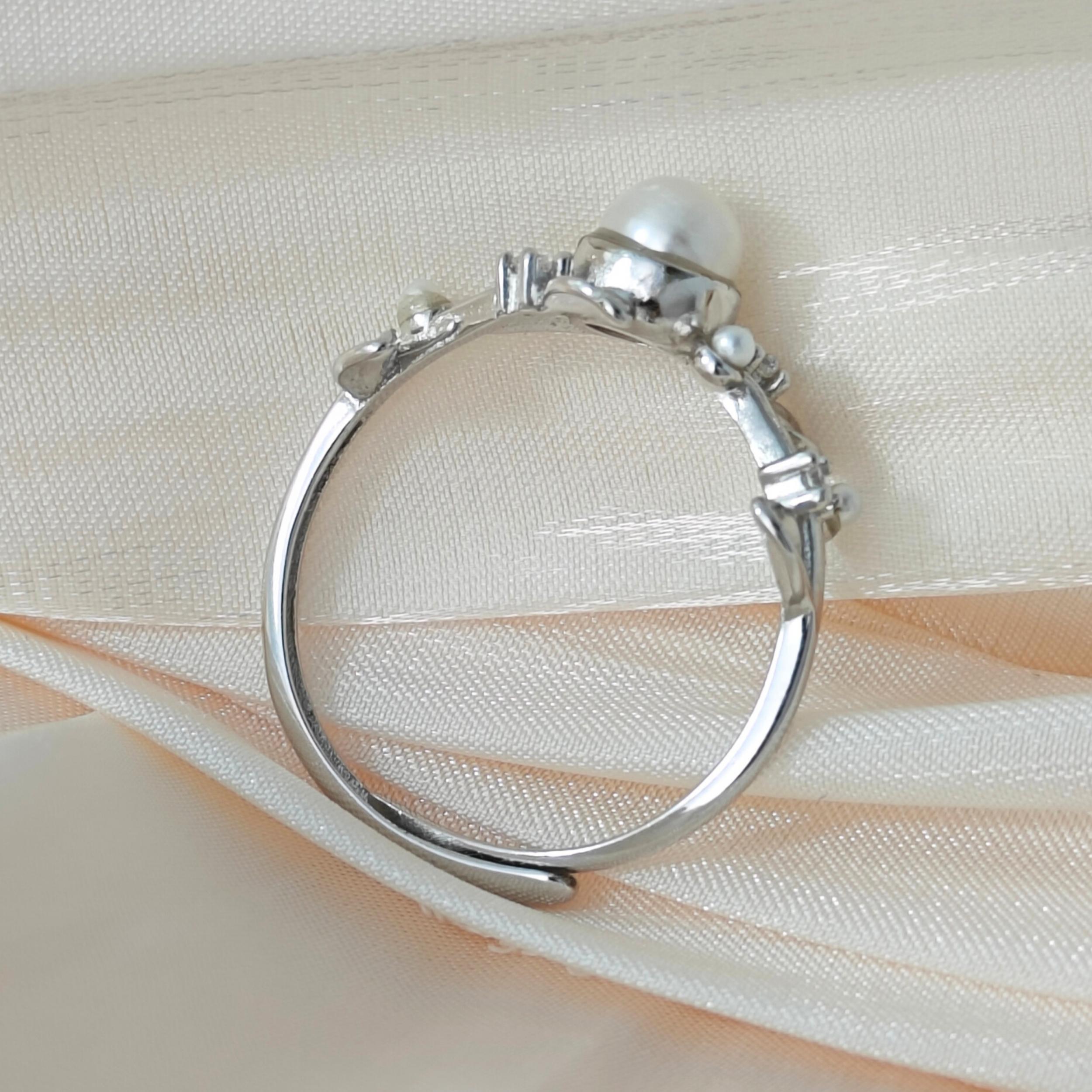 S925 Silver Ring Set with Freshwater Pearl and Adjustable Ring
