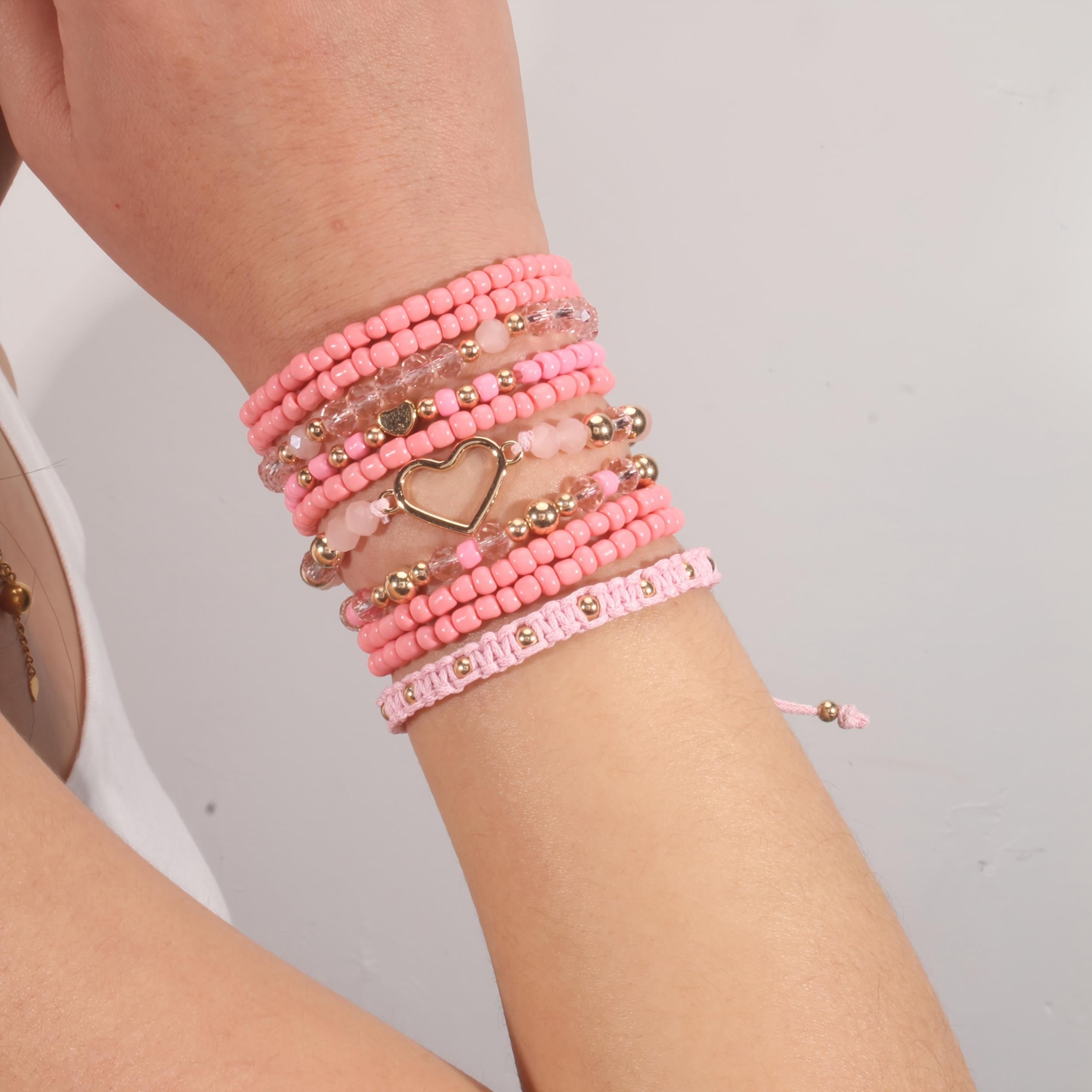 10pcs Y2K Style Pink Stackable Bracelets Set