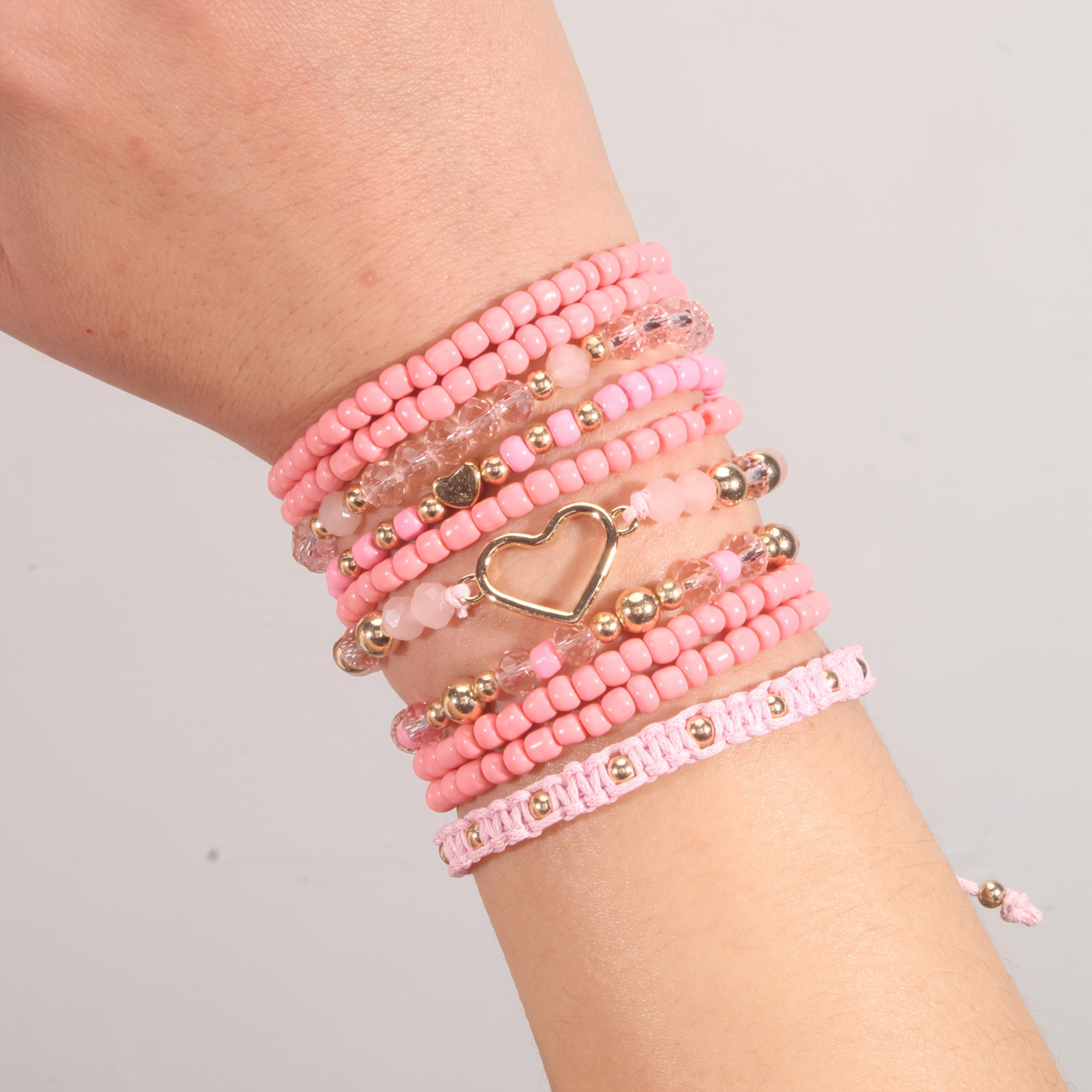 10pcs Y2K Style Pink Stackable Bracelets Set