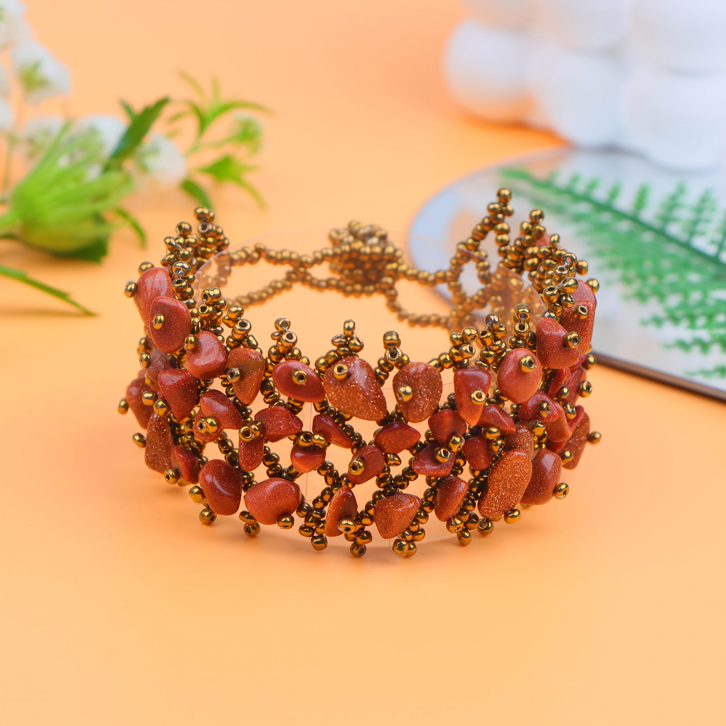 Bohemian Wide Bead Bracelet Mosaic Stones