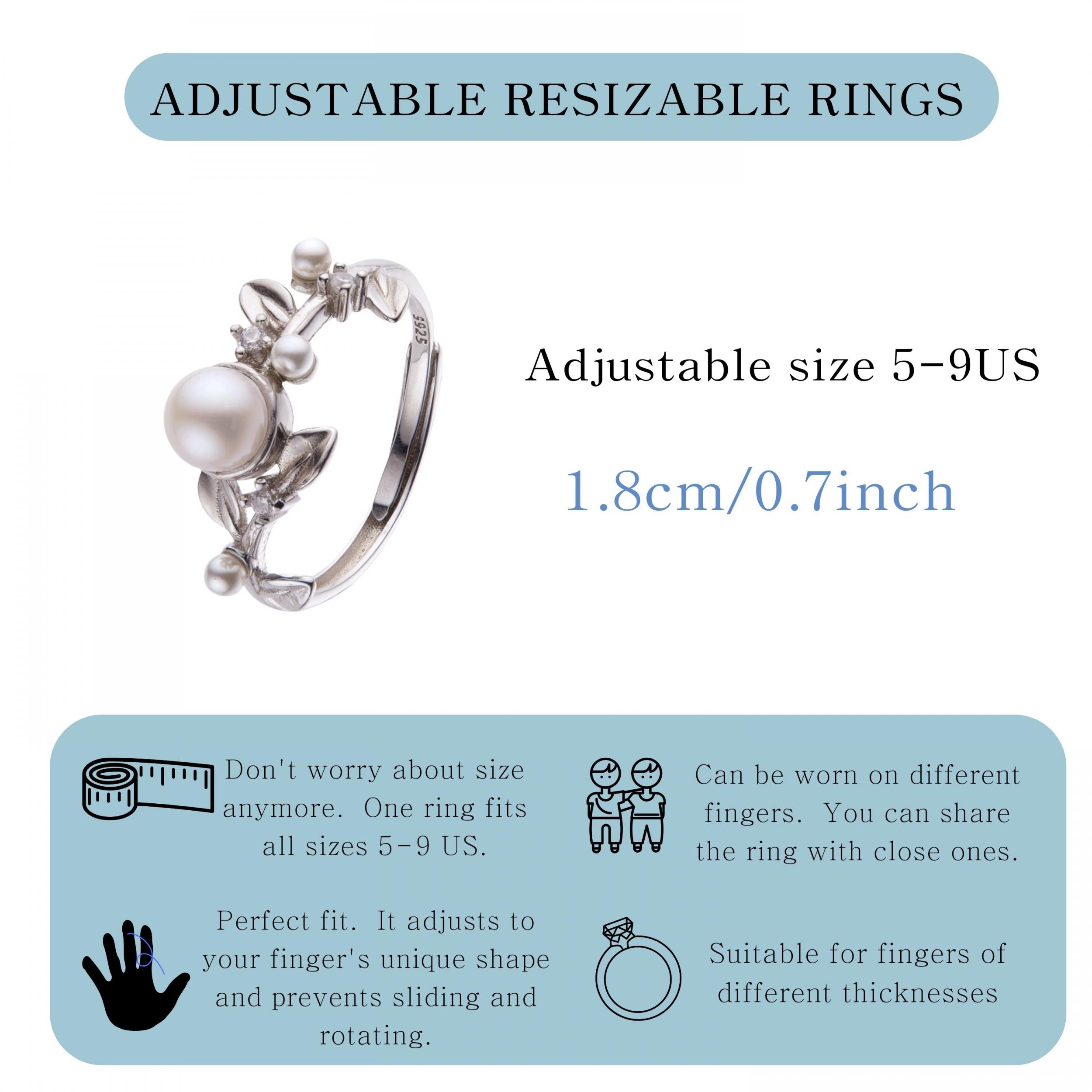 S925 Silver Ring Set with Freshwater Pearl and Adjustable Ring