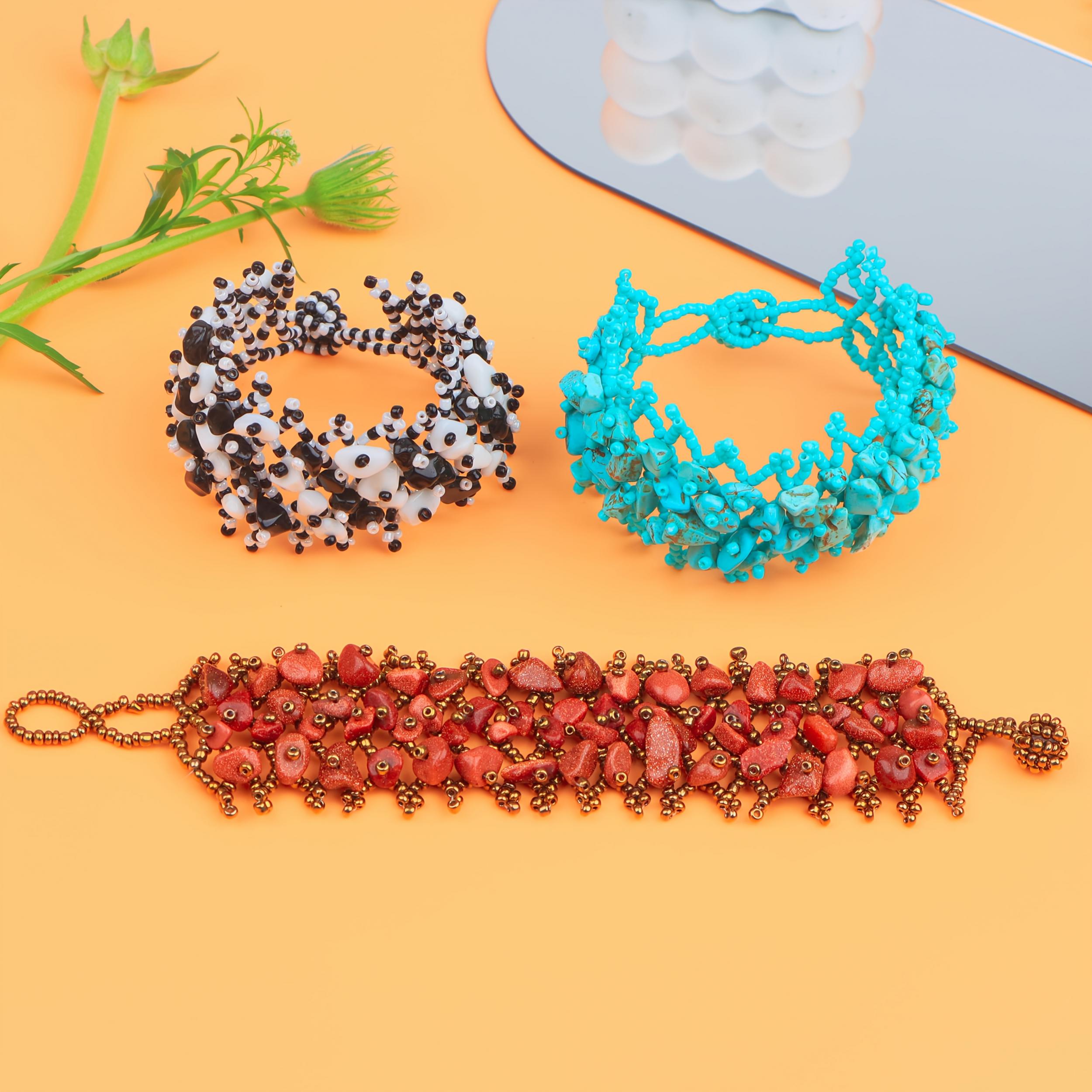 Bohemian Wide Bead Bracelet Mosaic Stones