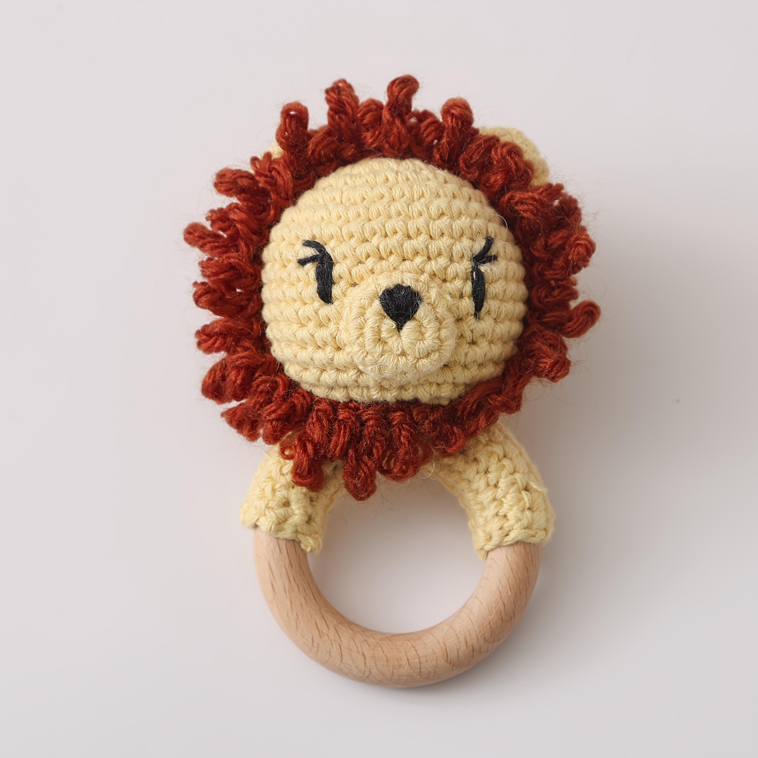 Handwoven Lion Rattle Toy Soft Plush Baby Bell Toy