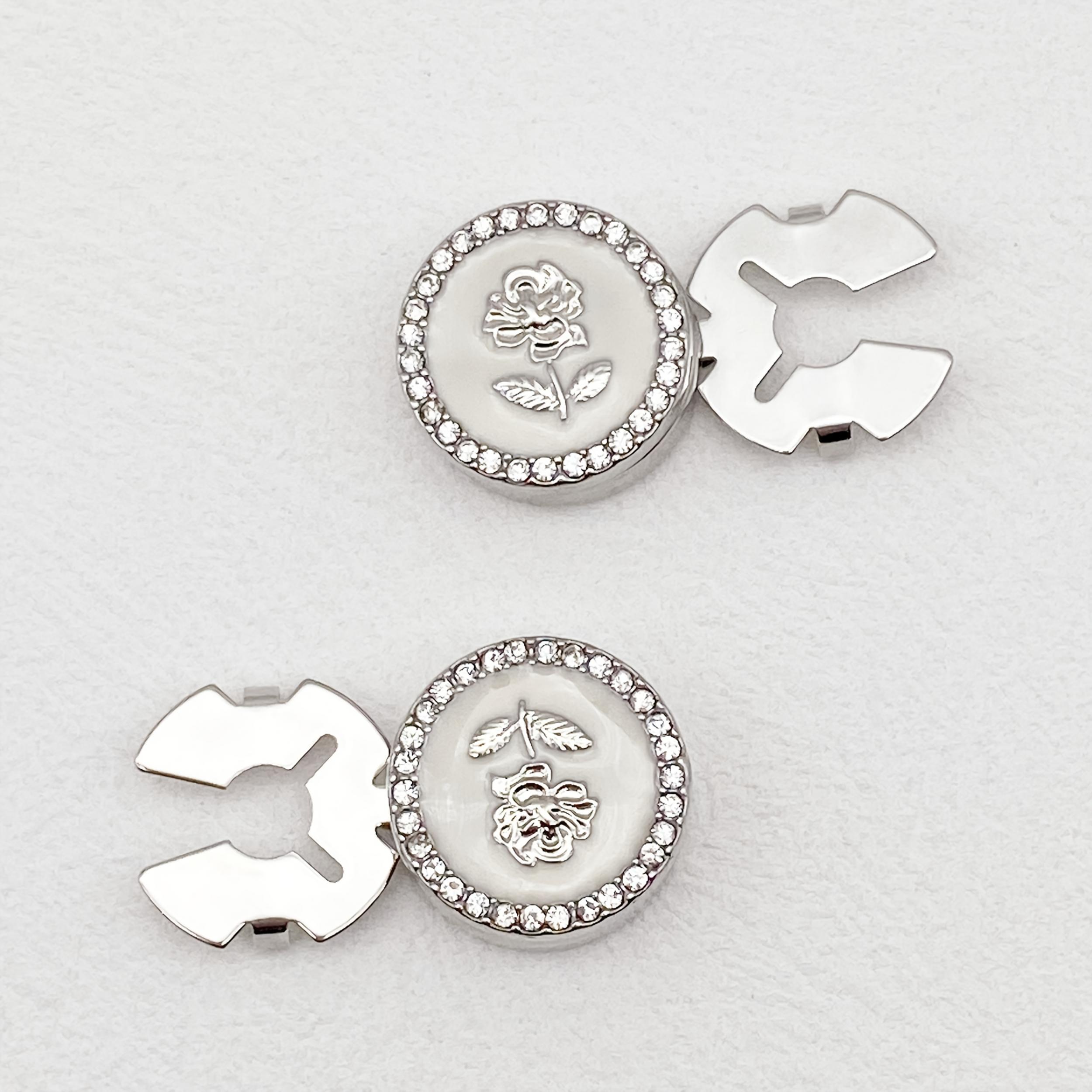 2 Rhinestone Rose Pattern Button Covers - Fashionable Novelty Hidden Buttons