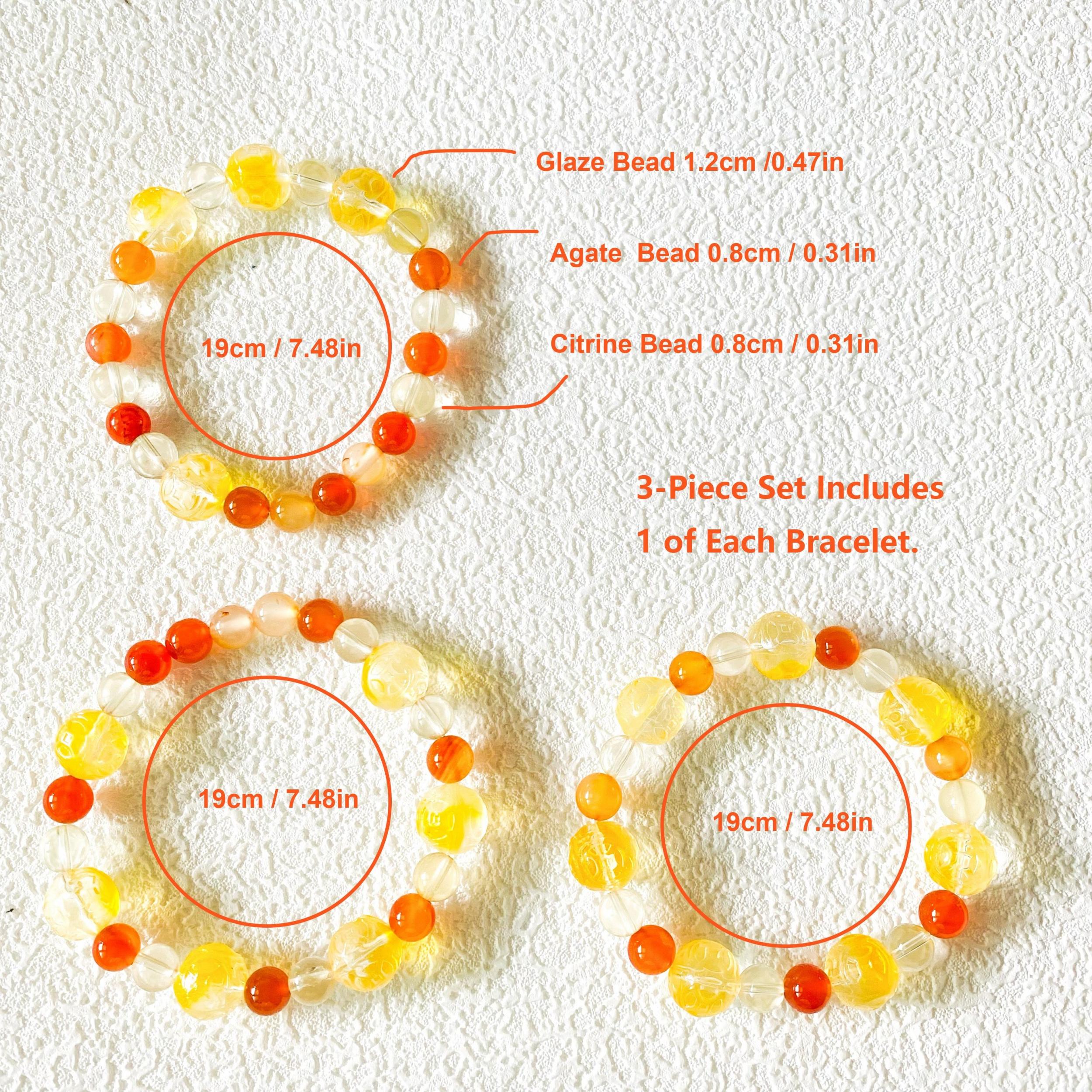 Natural Agate & Citrine Crystal Stone Bracelet Set with Yellow Glaze Ball