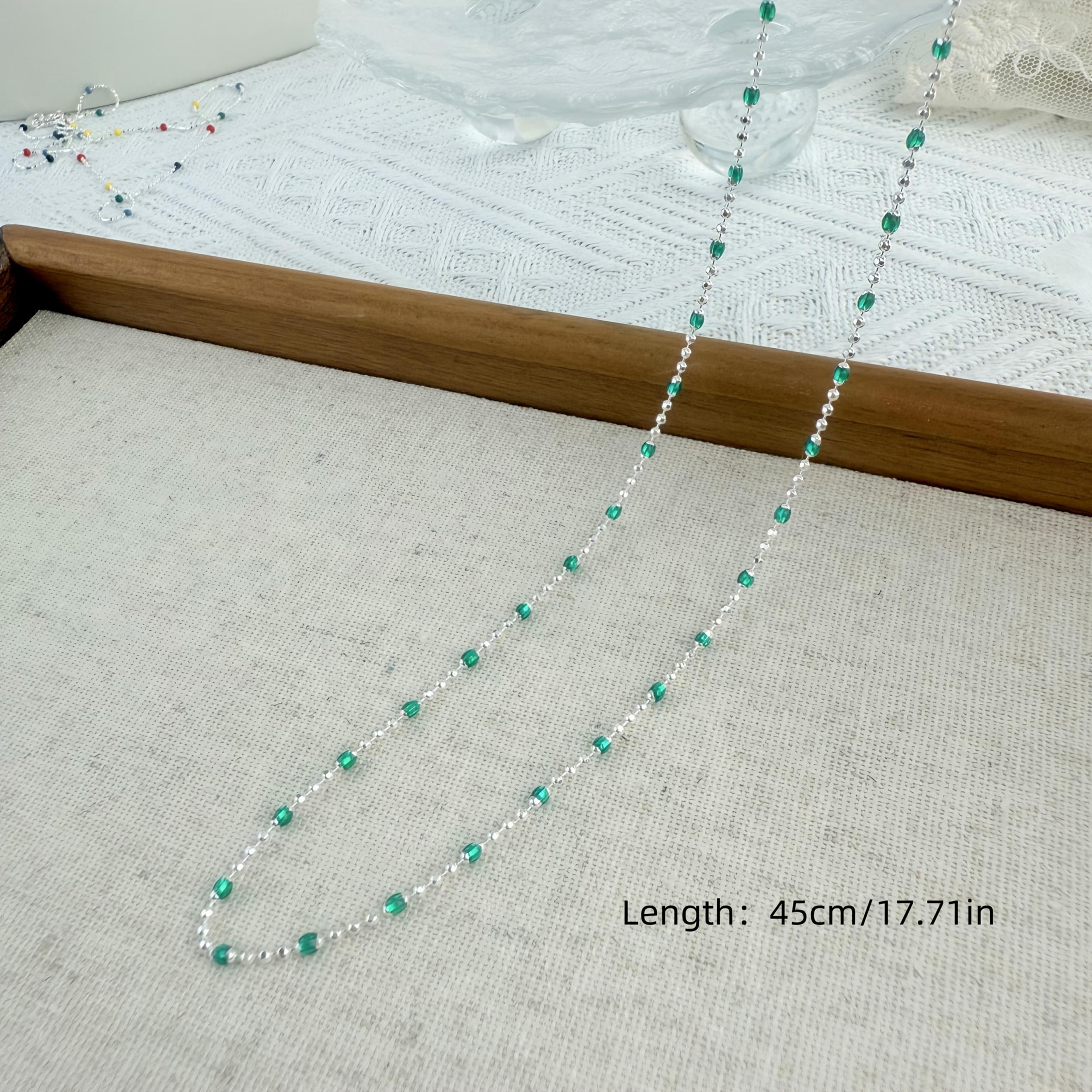 Boho Style 925 Silver Green Bead Necklace for Beach Vacations
