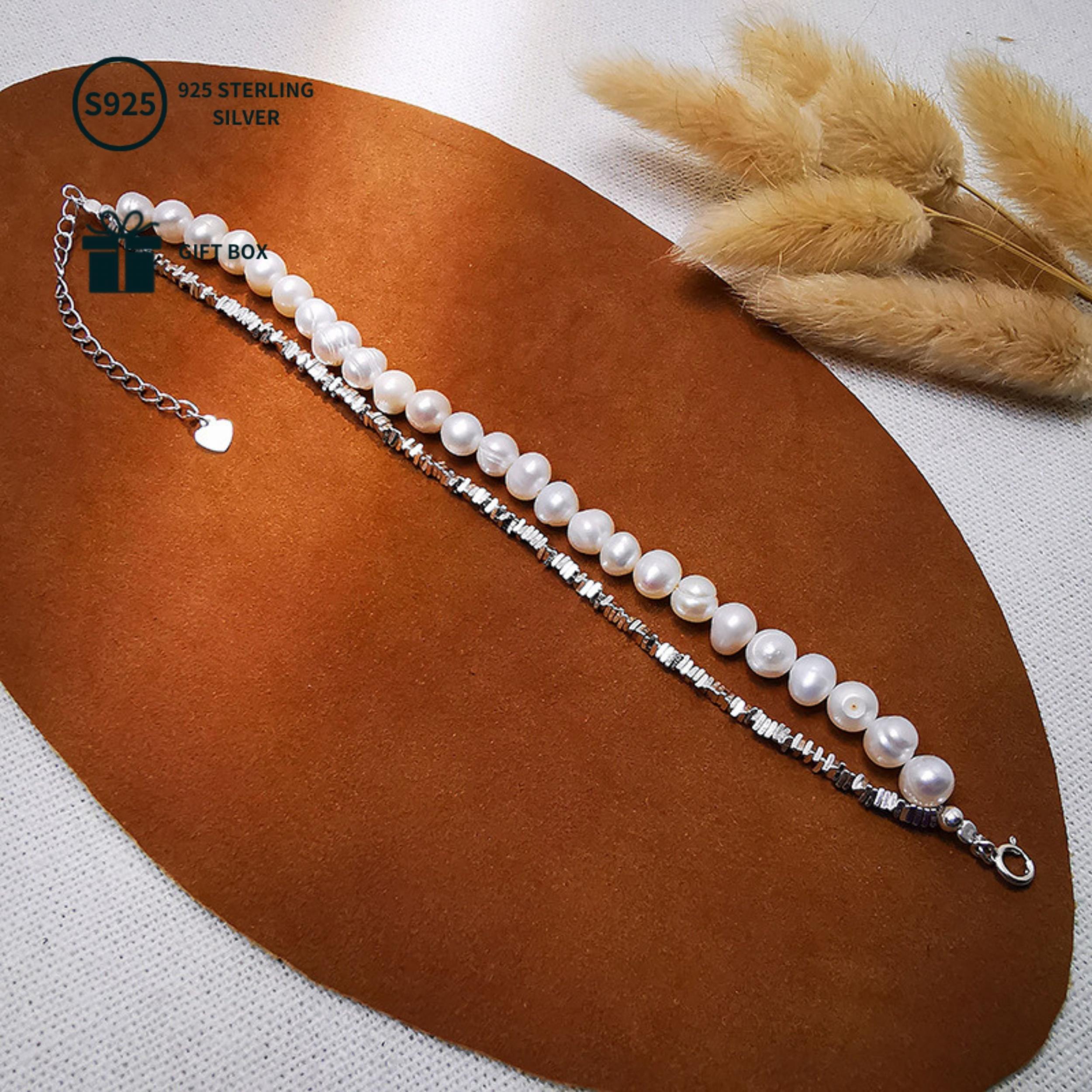 S925 Silver & Freshwater Pearl Double Layer Bracelet Romantic Accessory