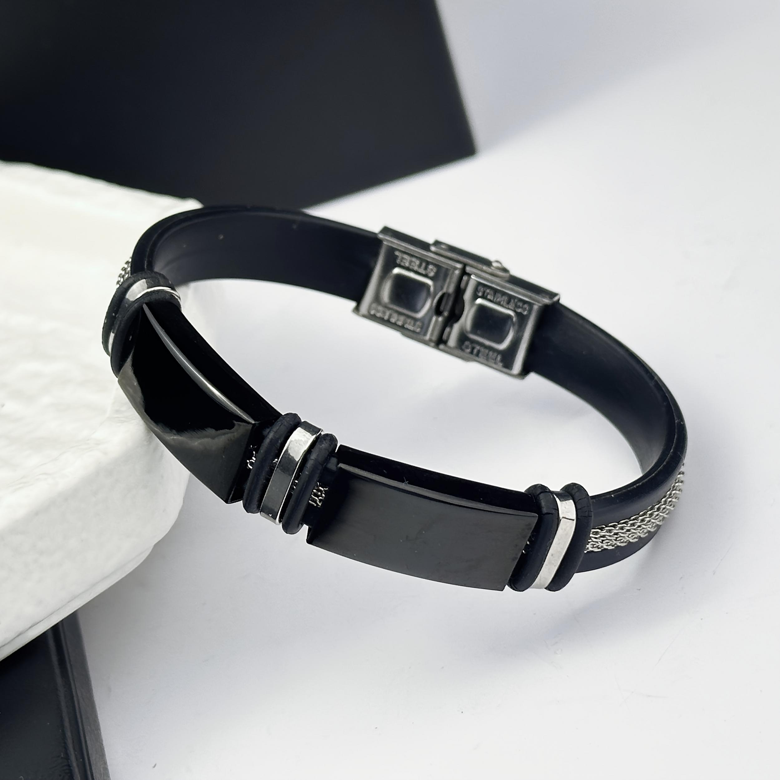 Double Tone Stainless Steel Bracelet with Silicone Strap