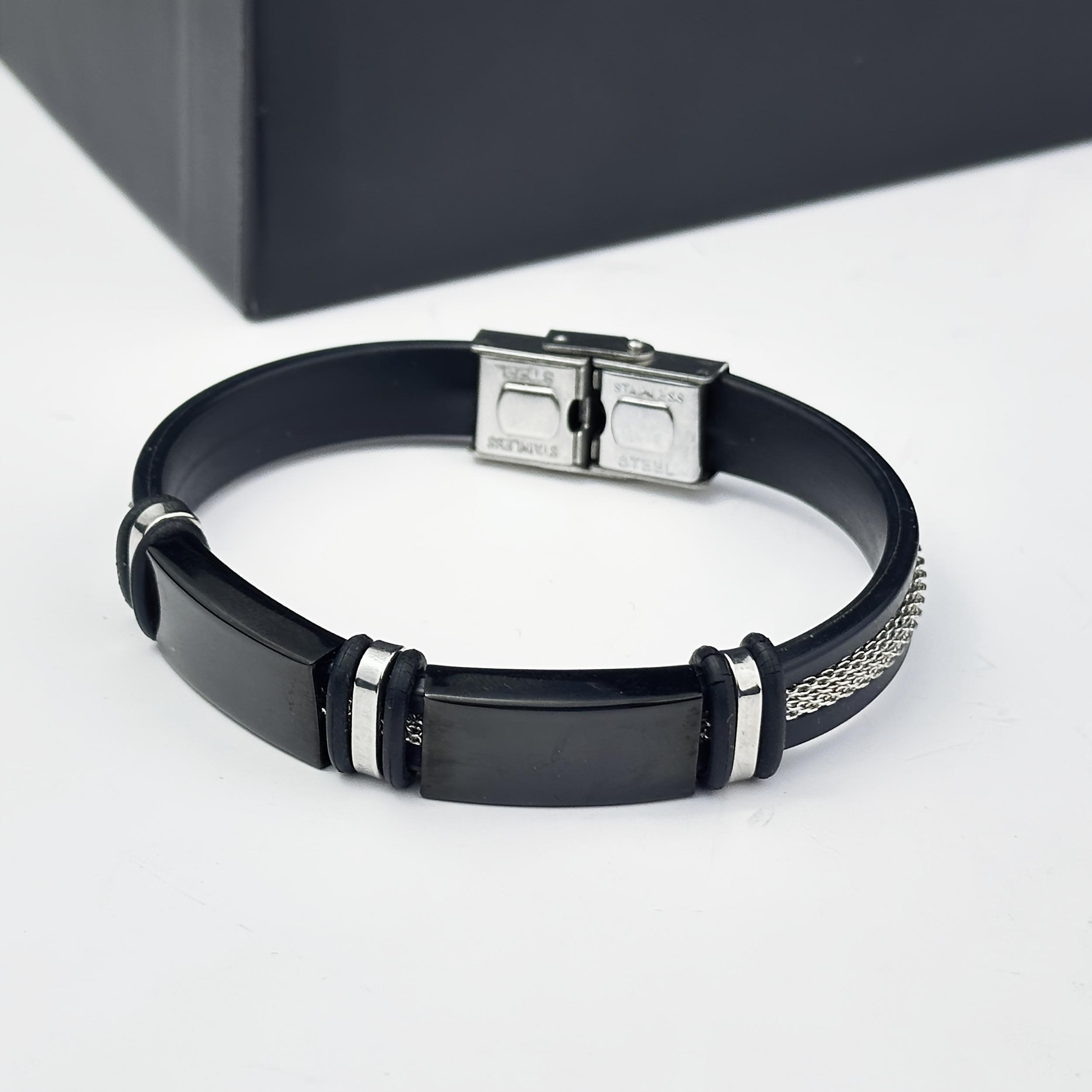 Double Tone Stainless Steel Bracelet with Silicone Strap