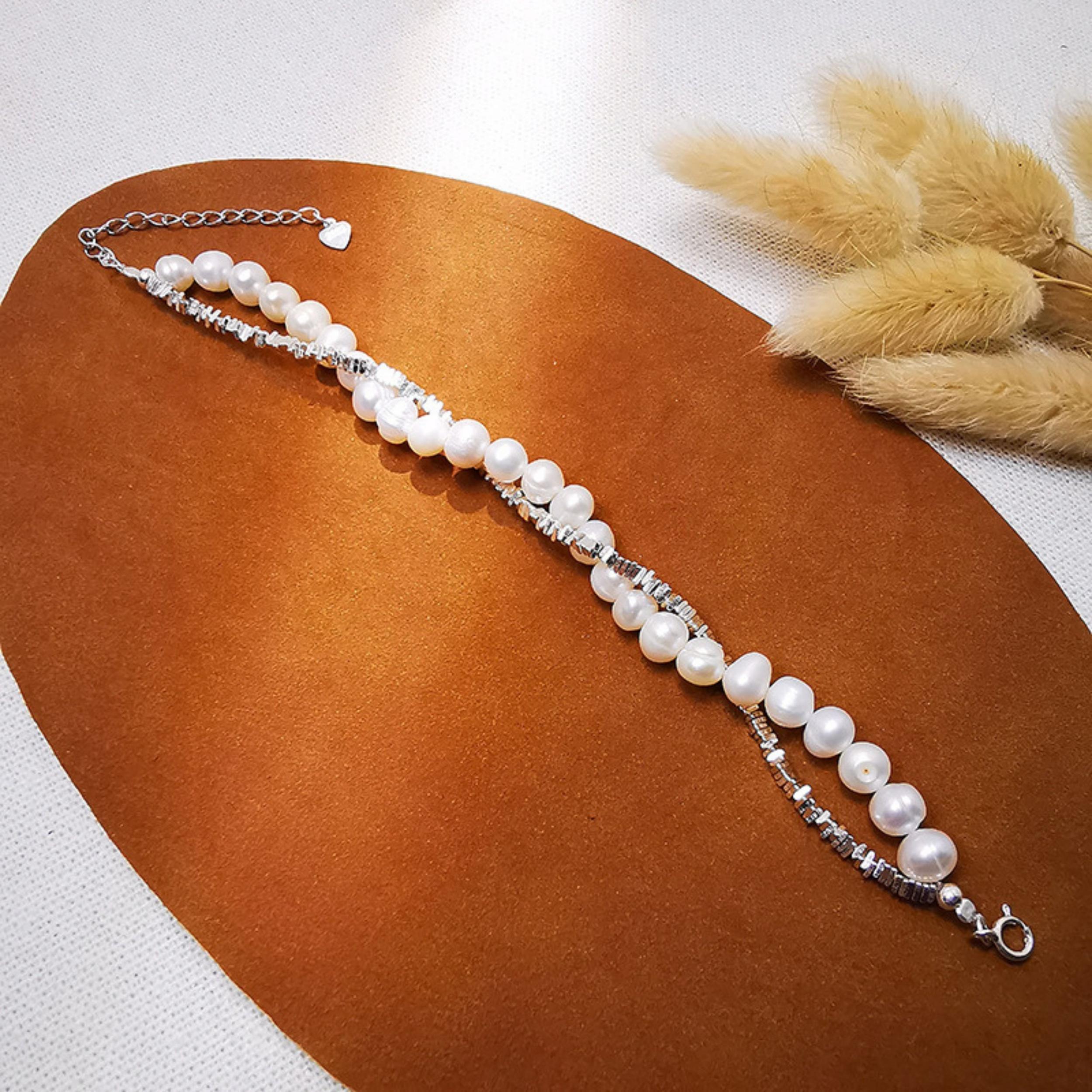 S925 Silver & Freshwater Pearl Double Layer Bracelet Romantic Accessory