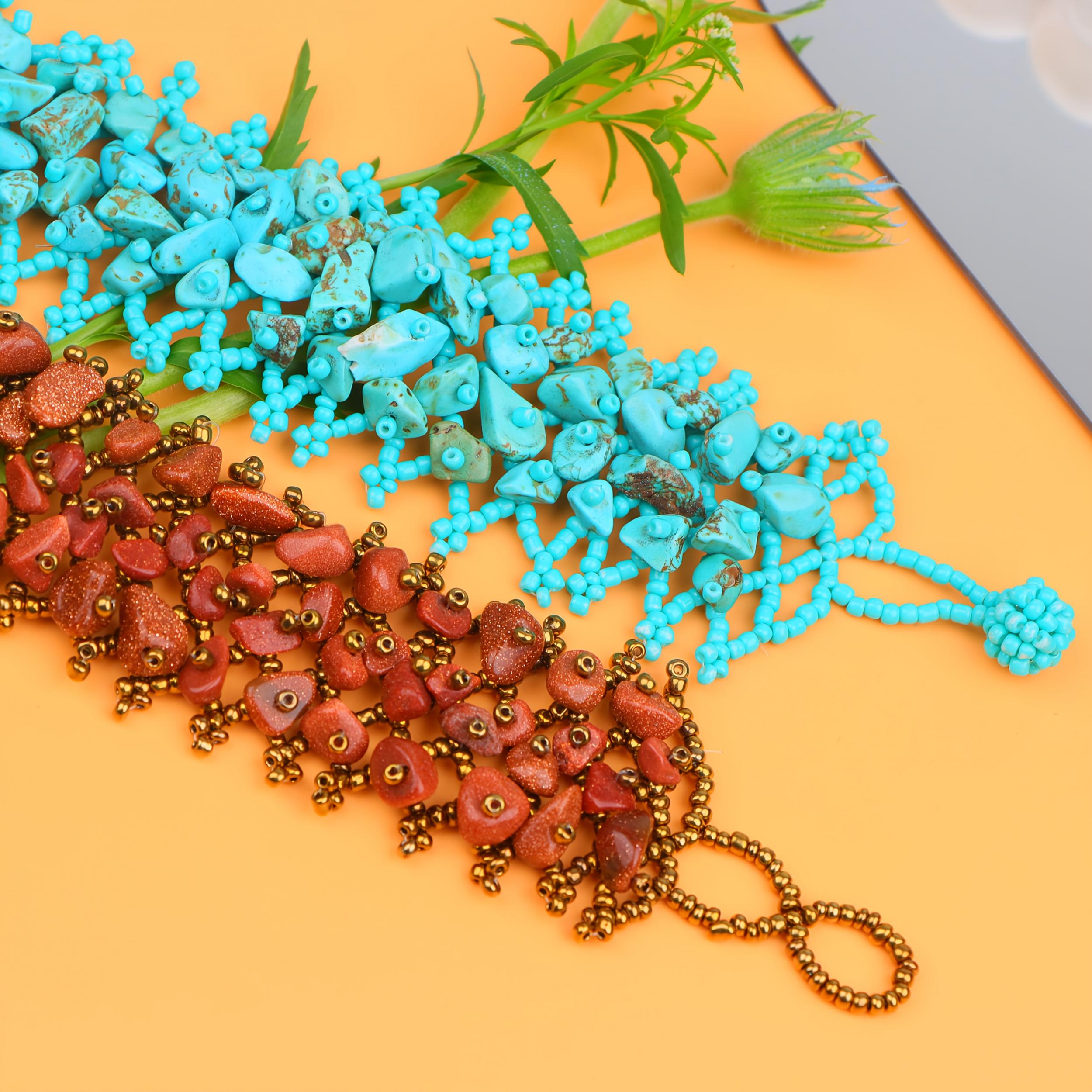 Bohemian Wide Bead Bracelet Mosaic Stones